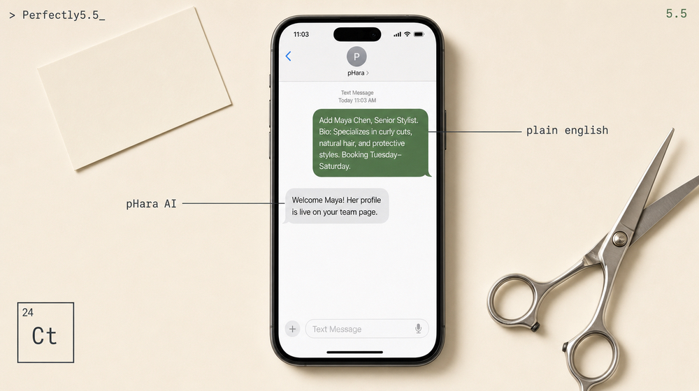 Add a new team member to your salon’s staff page by text